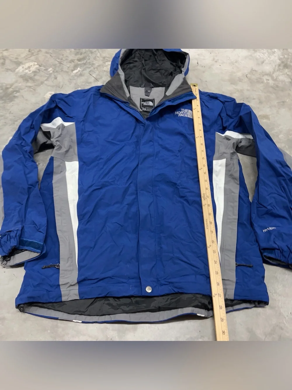 The North Face Hyvent Windbreaker Jacket Hooded Coat Mens Size L Blue Grey